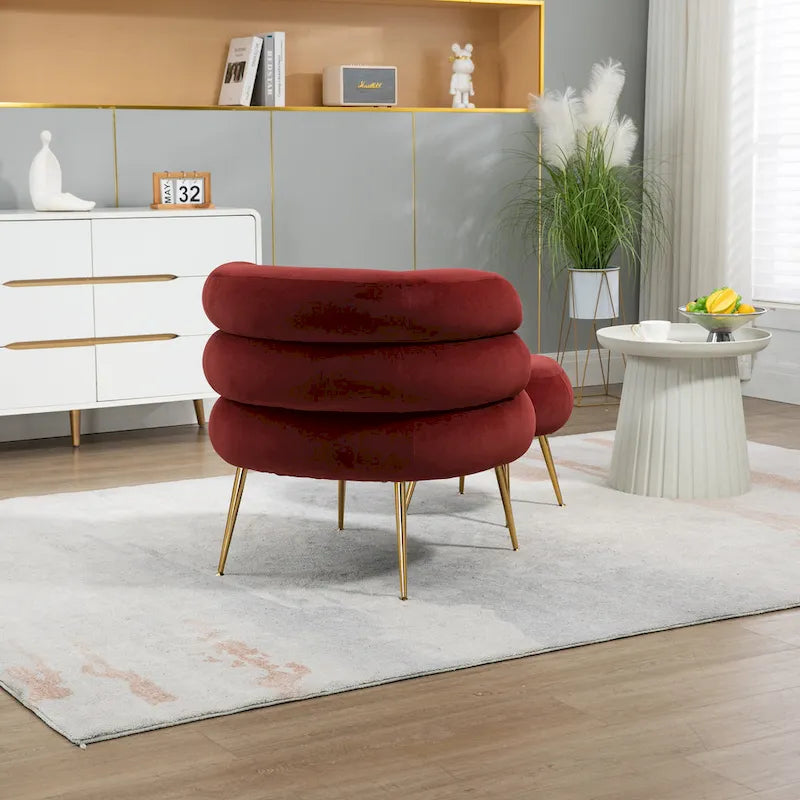 Fauteuil tonneau moderne rouge lie-de-vin de 73,9 cm avec pouf