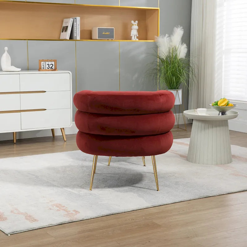 Fauteuil tonneau moderne rouge lie-de-vin de 73,9 cm avec pouf
