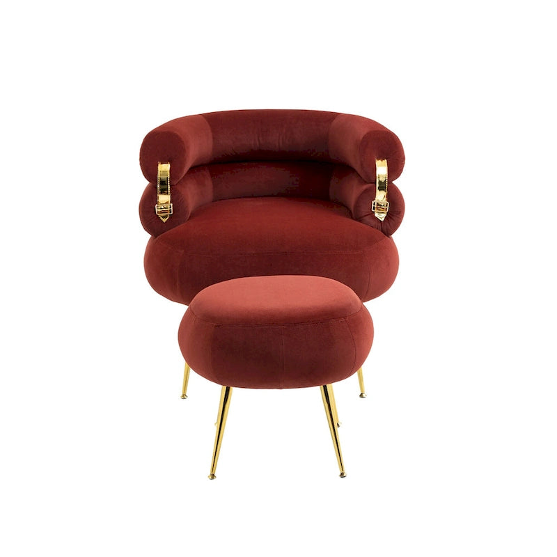 Fauteuil tonneau moderne rouge lie-de-vin de 73,9 cm avec pouf