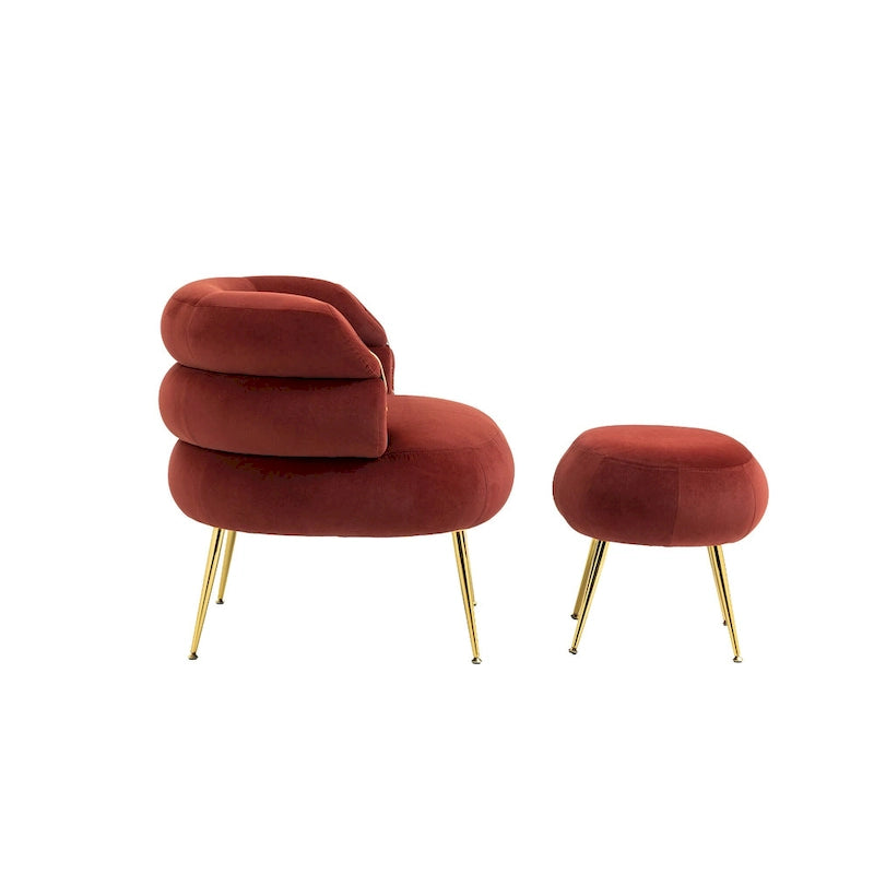 Fauteuil tonneau moderne rouge lie-de-vin de 73,9 cm avec pouf