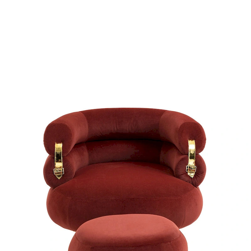 Fauteuil tonneau moderne rouge lie-de-vin de 73,9 cm avec pouf