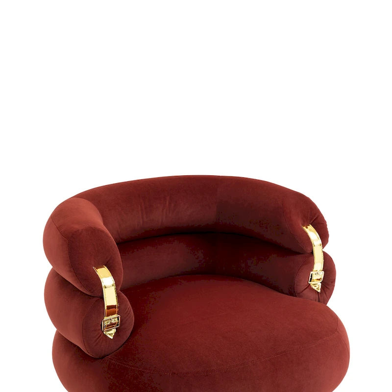 Fauteuil tonneau moderne rouge lie-de-vin de 73,9 cm avec pouf