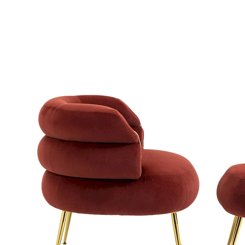 Fauteuil tonneau moderne rouge lie-de-vin de 73,9 cm avec pouf