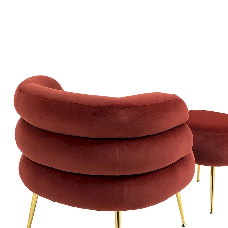 Fauteuil tonneau moderne rouge lie-de-vin de 73,9 cm avec pouf
