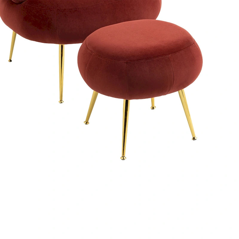 Fauteuil tonneau moderne rouge lie-de-vin de 73,9 cm avec pouf
