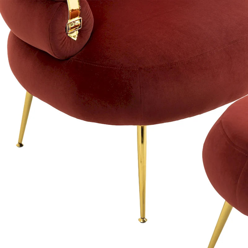 Fauteuil tonneau moderne rouge lie-de-vin de 73,9 cm avec pouf