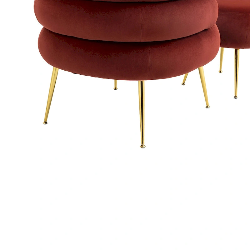 Fauteuil tonneau moderne rouge lie-de-vin de 73,9 cm avec pouf