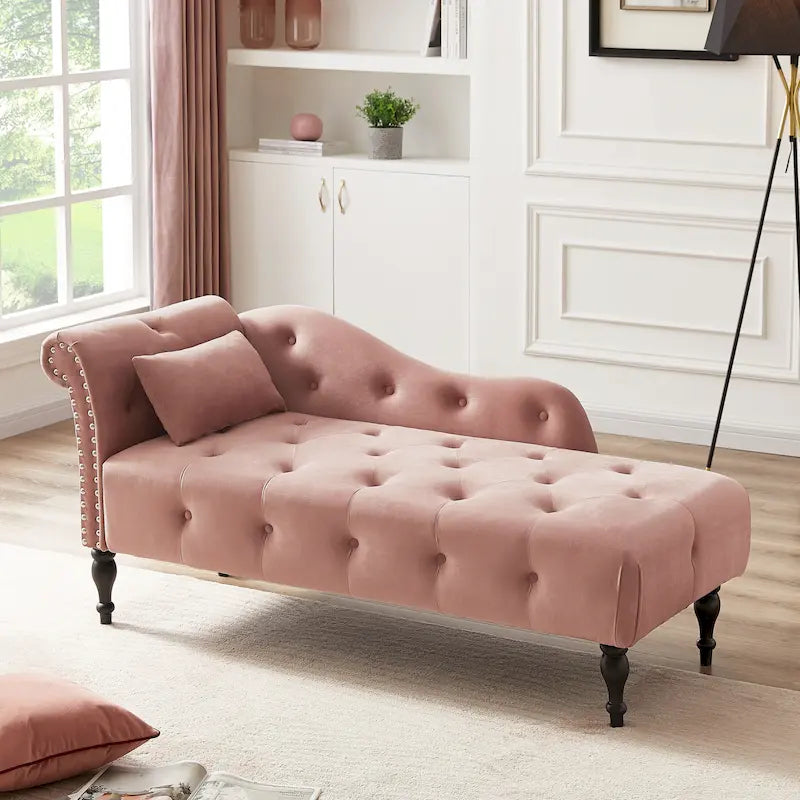 Chaise longue capitonnée en velours avec clous décoratifs