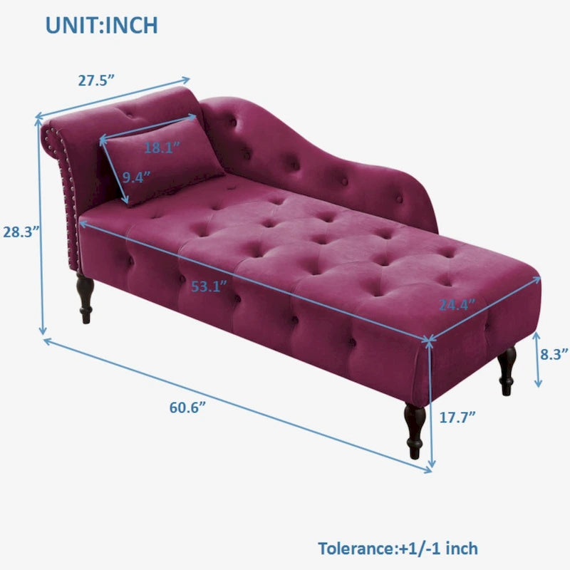 Chaise longue capitonnée en velours avec clous décoratifs
