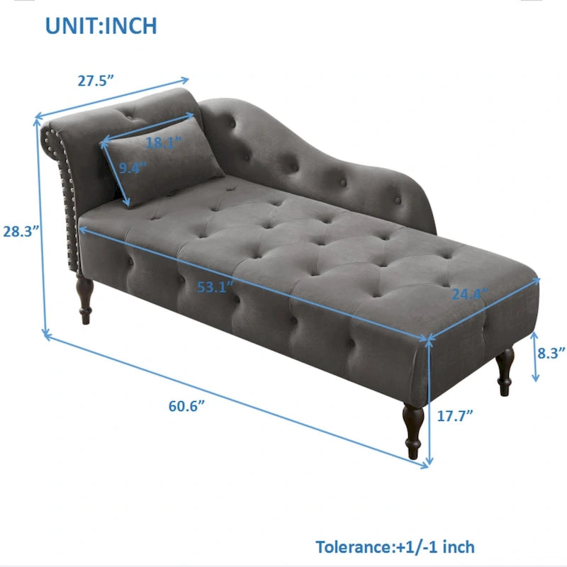 Chaise longue capitonnée en velours avec clous décoratifs