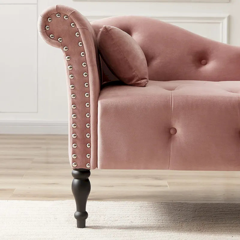 Chaise longue capitonnée en velours avec clous décoratifs