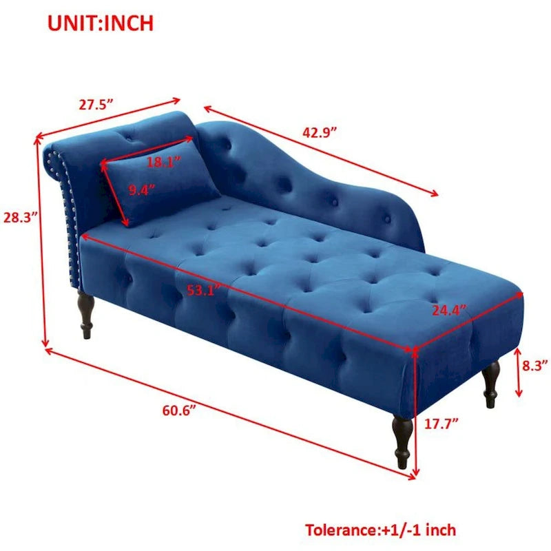 Chaise longue capitonnée en velours avec clous décoratifs