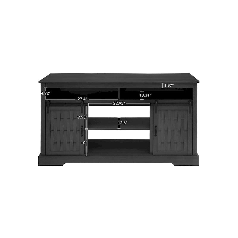 Meuble TV avec cheminée électrique et portes coulissantes de style grange pour téléviseurs jusqu'à