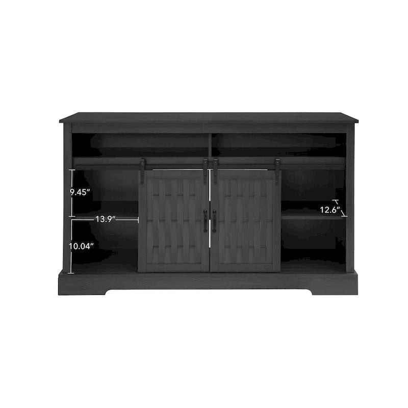 Meuble TV avec cheminée électrique et portes coulissantes de style grange pour téléviseurs jusqu'à