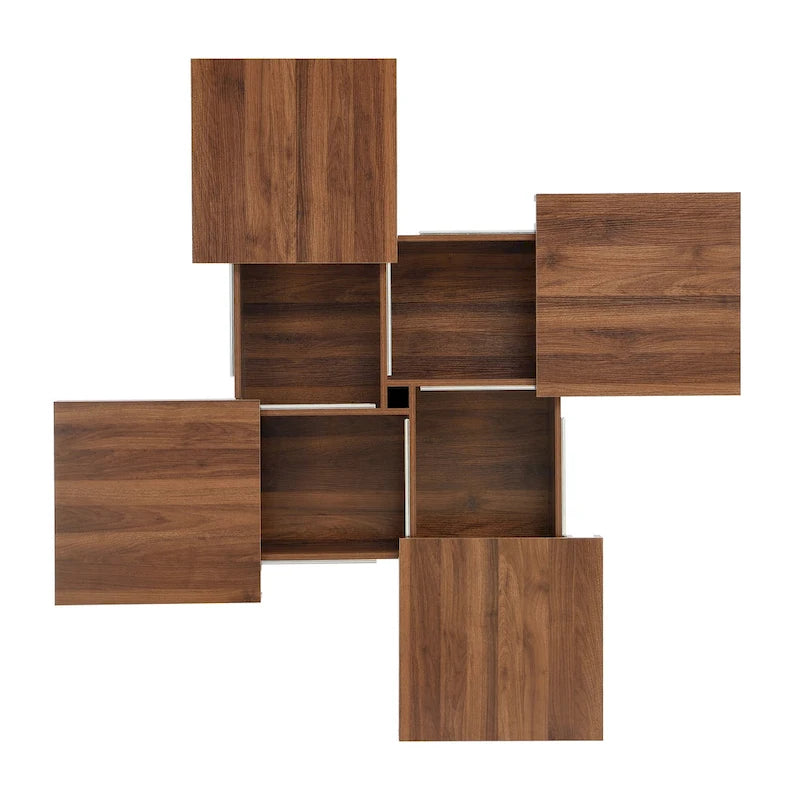 Table basse carrée en placage de marbre avec plateau coulissant et rangement en noyer