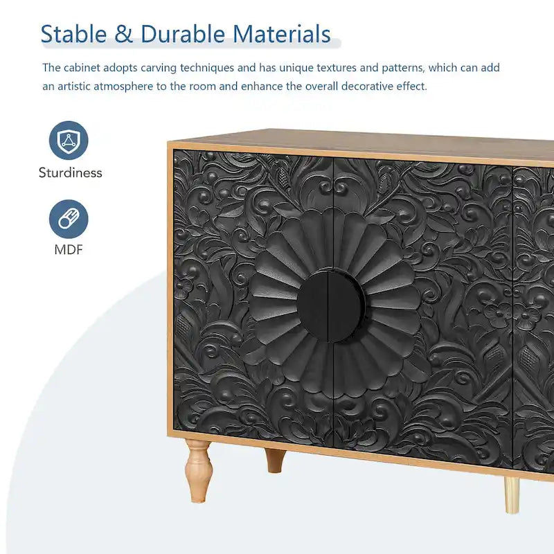 Grand buffet bas avec porte sculptée motif fleur de lys