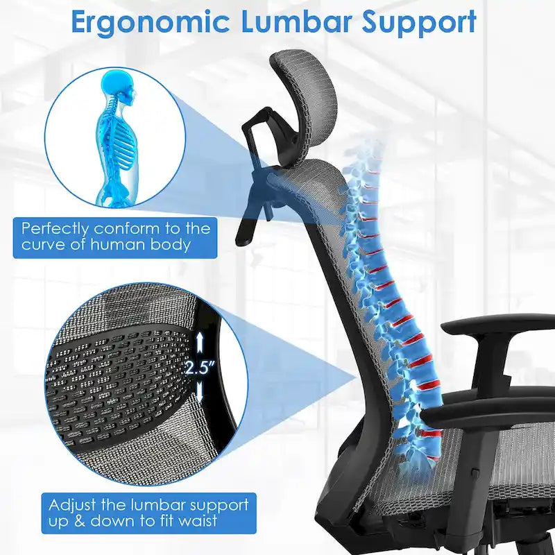 Chaise de bureau ergonomique à dossier haut en maille avec repose-pieds inclinable