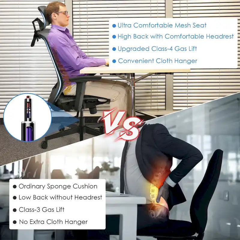 Chaise de bureau ergonomique à dossier haut en maille avec repose-pieds inclinable
