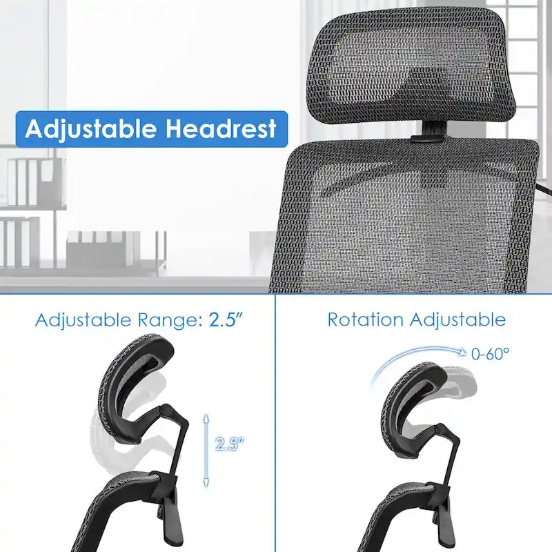 Chaise de bureau ergonomique à dossier haut en maille avec repose-pieds inclinable