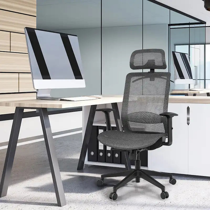 Chaise de bureau ergonomique à dossier haut en maille avec repose-pieds inclinable