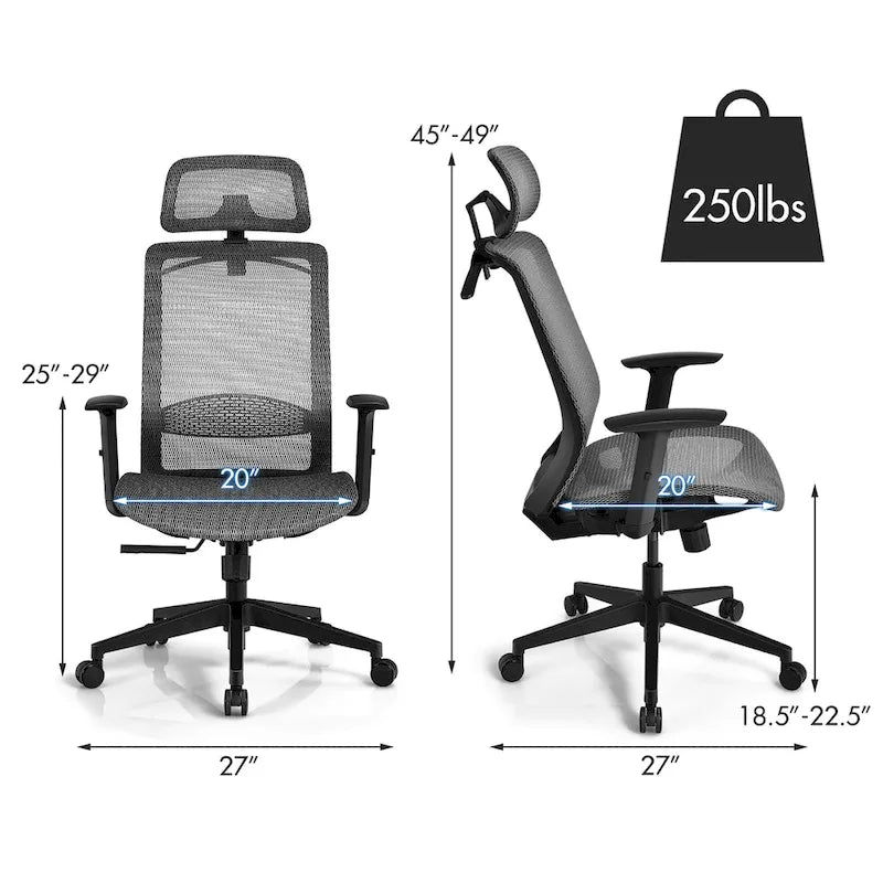 Chaise de bureau ergonomique à dossier haut en maille avec repose-pieds inclinable