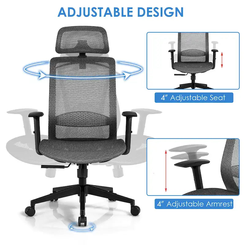 Chaise de bureau ergonomique à dossier haut en maille avec repose-pieds inclinable