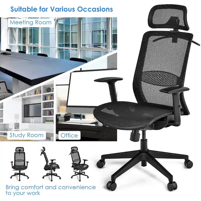 Chaise de bureau ergonomique à dossier haut en maille avec repose-pieds inclinable