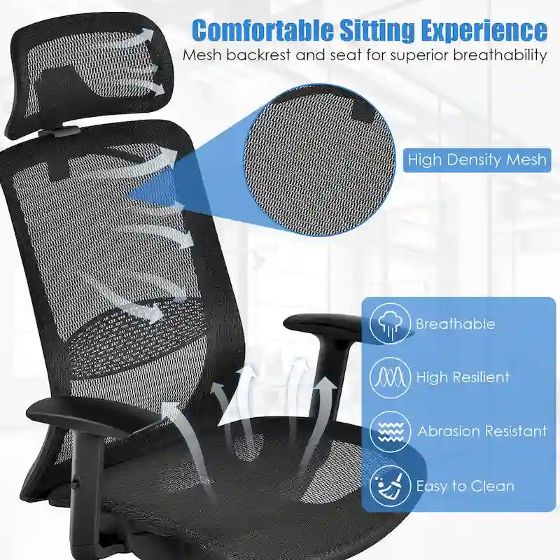 Chaise de bureau ergonomique à dossier haut en maille avec repose-pieds inclinable