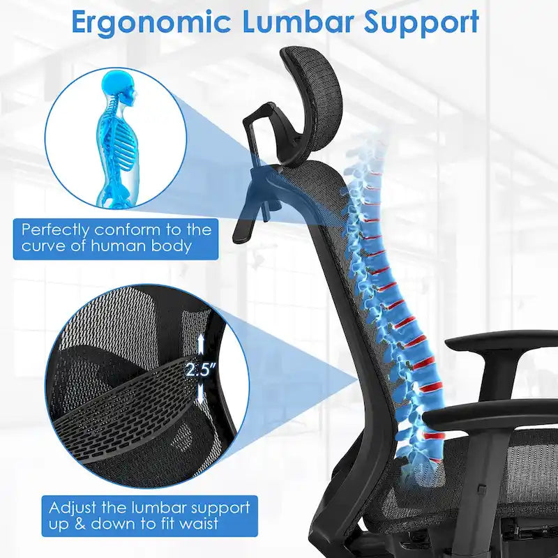 Chaise de bureau ergonomique à dossier haut en maille avec repose-pieds inclinable