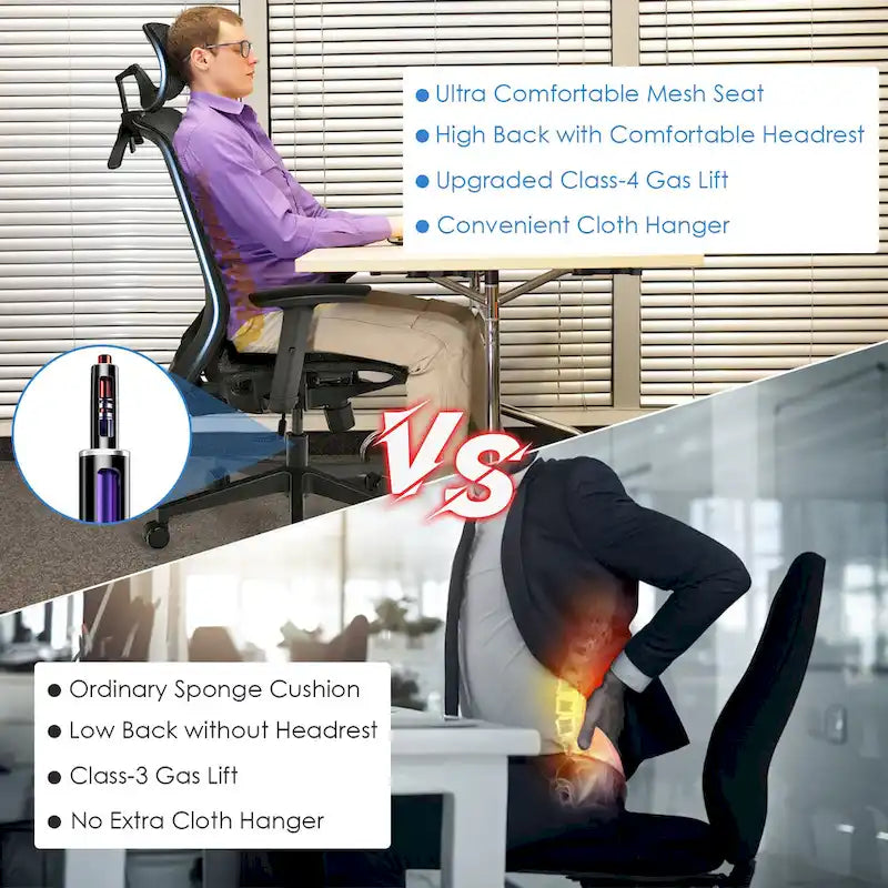 Chaise de bureau ergonomique à dossier haut en maille avec repose-pieds inclinable