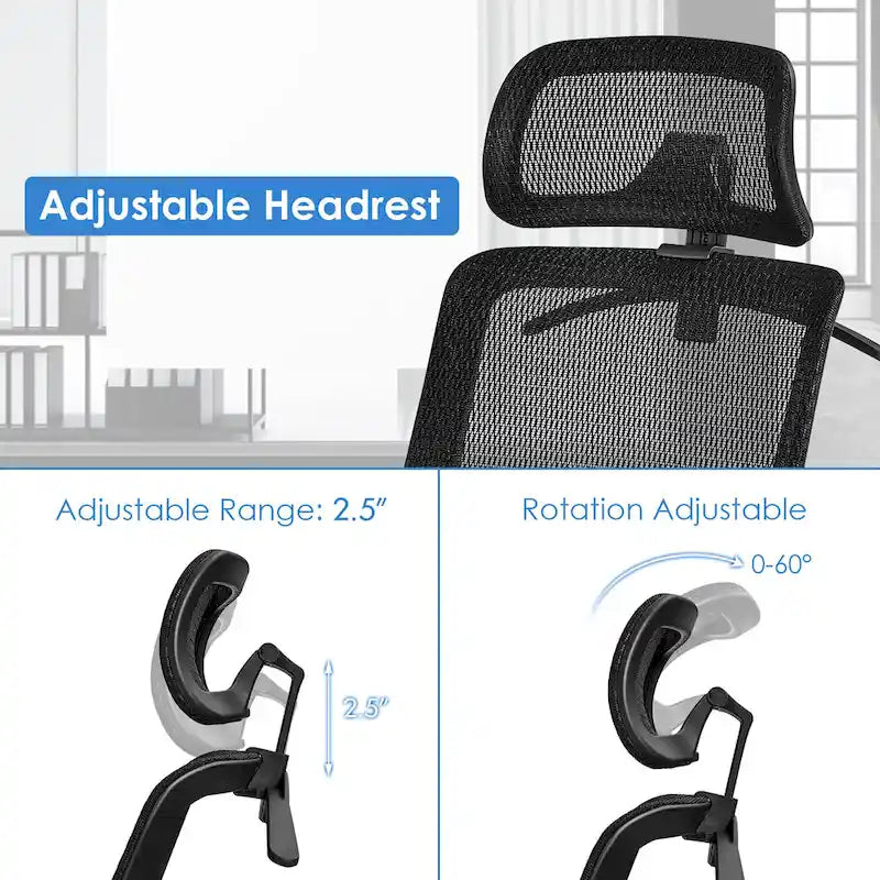 Chaise de bureau ergonomique à dossier haut en maille avec repose-pieds inclinable