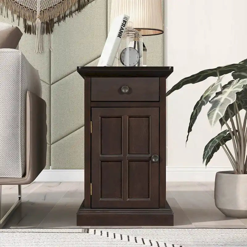 Table d'appoint avec ports USB et un tiroir multifonctionnel avec porte-gobelets