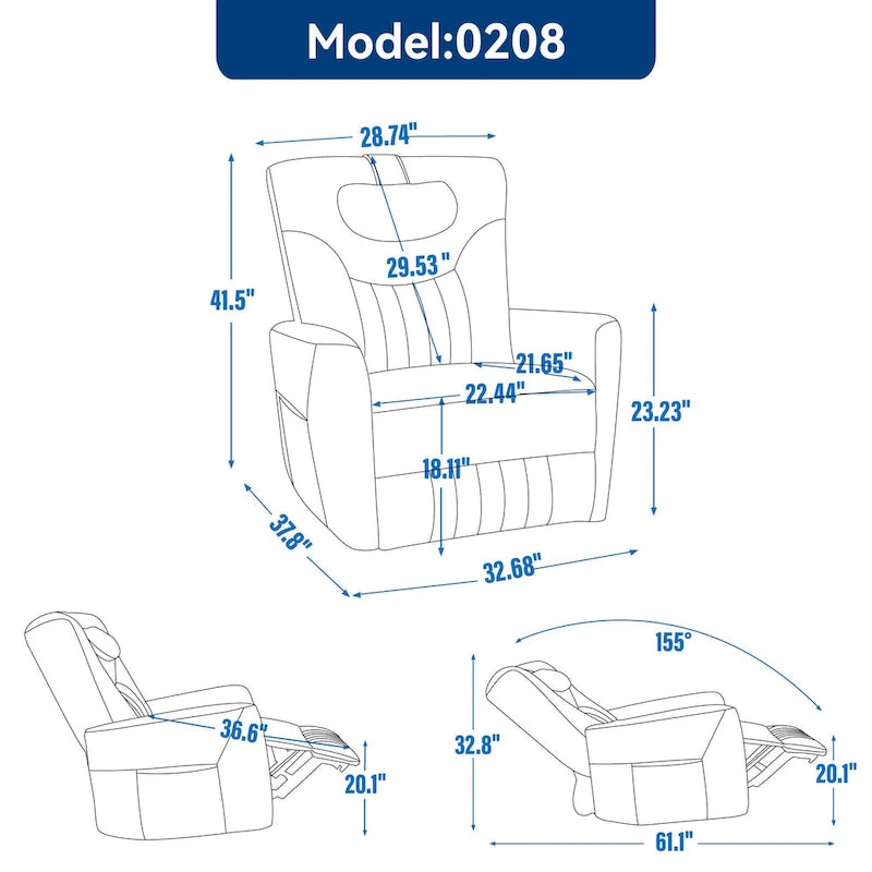 Fauteuil à bascule électrique pivotant avec oreillers de soutien lombaire et cervical.