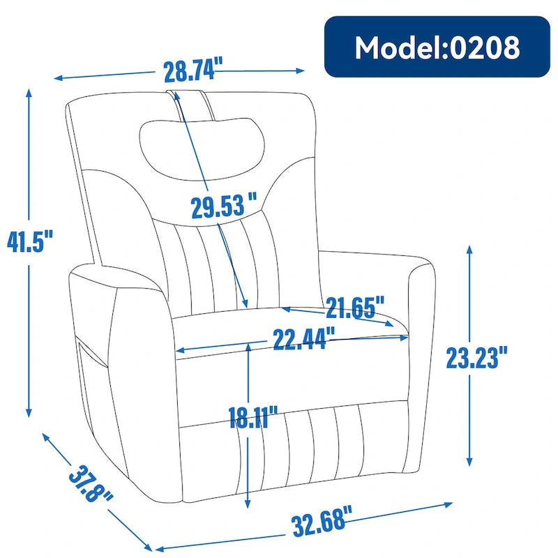Fauteuil à bascule électrique pivotant avec oreillers de soutien lombaire et cervical.