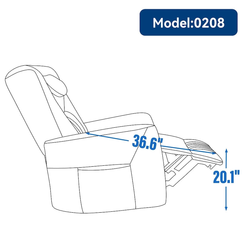 Fauteuil à bascule électrique pivotant avec oreillers de soutien lombaire et cervical.
