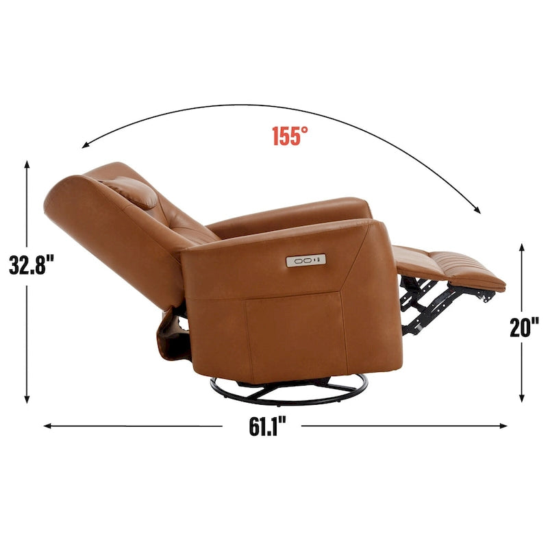 Fauteuil à bascule électrique pivotant avec oreillers de soutien lombaire et cervical.