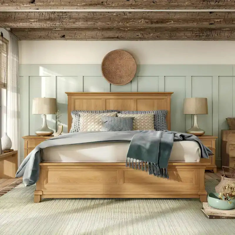 Lit panneau en chêne massif naturel de style rustique