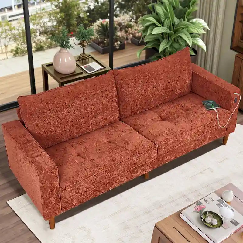 Canapé moderne en tissu chenille avec ports USB pour salon