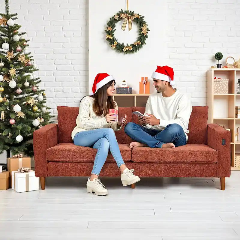 Canapé moderne en tissu chenille avec ports USB pour salon