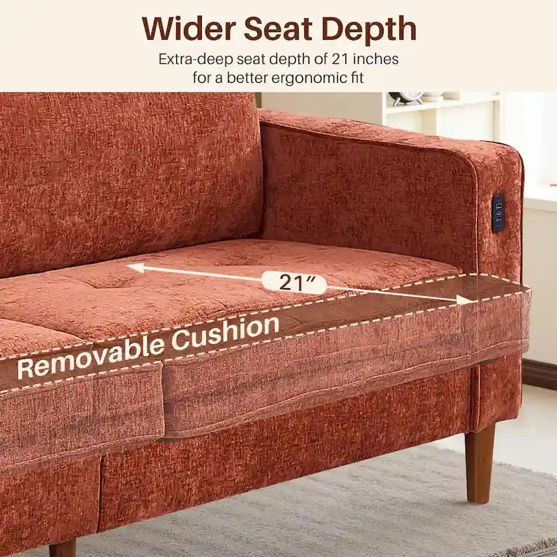 Canapé moderne en tissu chenille avec ports USB pour salon