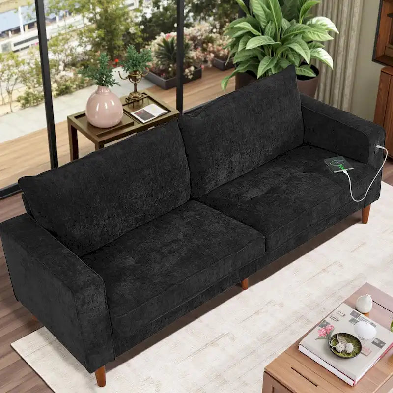 Canapé moderne en tissu chenille avec ports USB pour salon