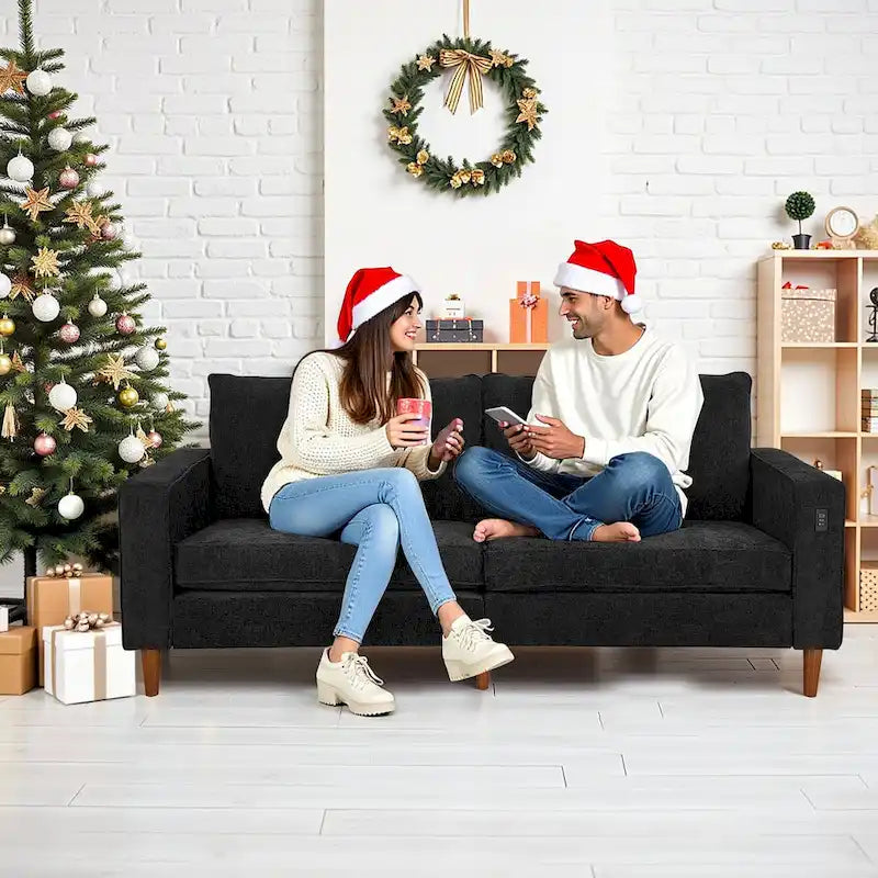 Canapé moderne en tissu chenille avec ports USB pour salon
