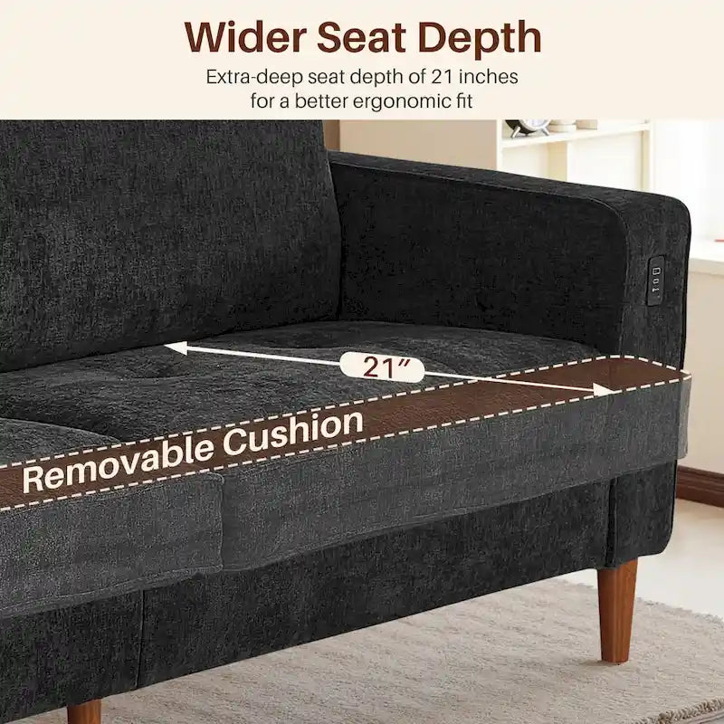 Canapé moderne en tissu chenille avec ports USB pour salon