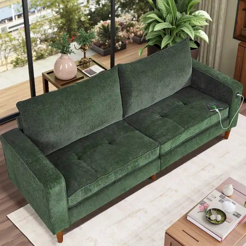 Canapé moderne en tissu chenille avec ports USB pour salon