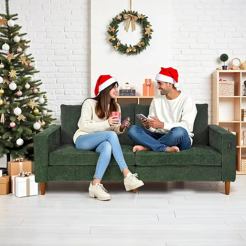 Canapé moderne en tissu chenille avec ports USB pour salon