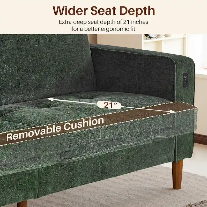Canapé moderne en tissu chenille avec ports USB pour salon