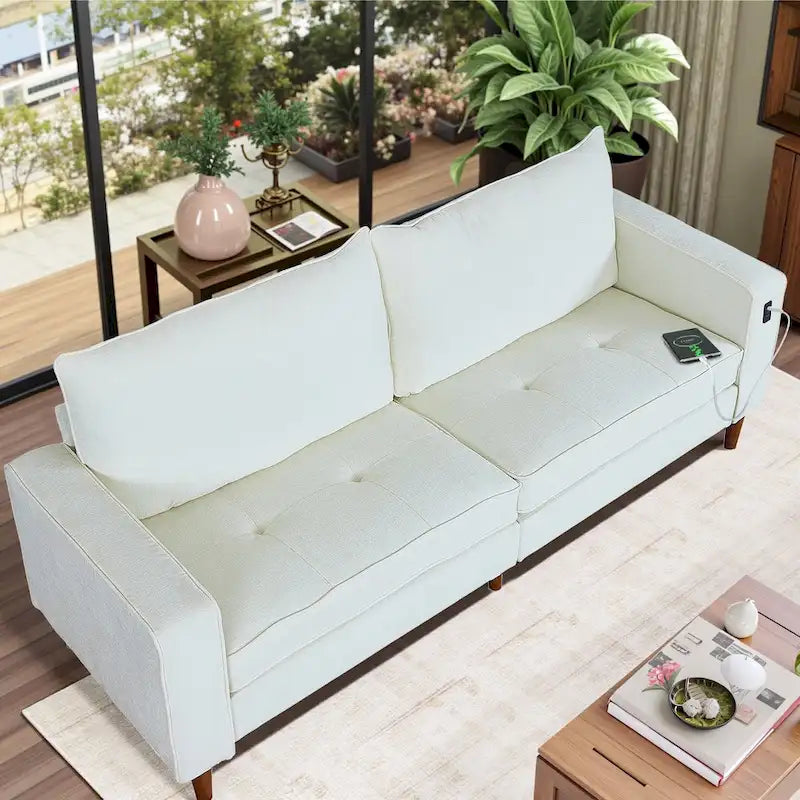 Canapé moderne en tissu chenille avec ports USB pour salon