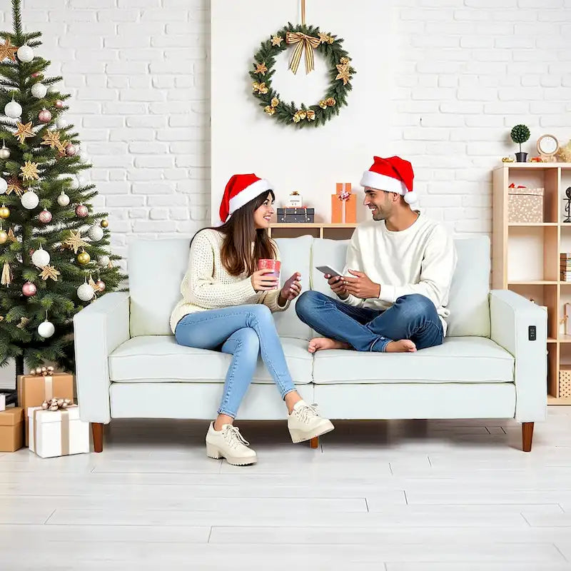 Canapé moderne en tissu chenille avec ports USB pour salon