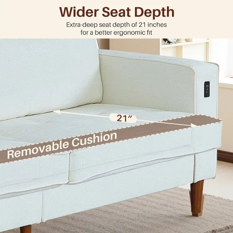 Canapé moderne en tissu chenille avec ports USB pour salon