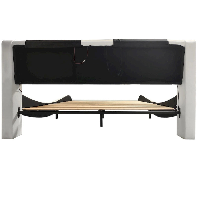 Lit plateforme rembourré en similicuir